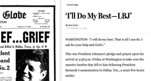 This view of the Globe archives pairs facsimile pages with readable text